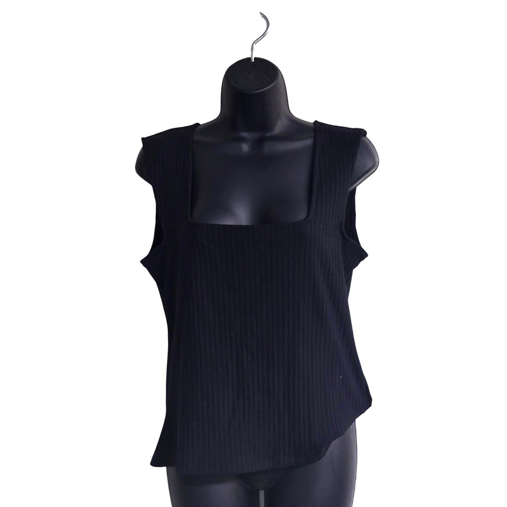 Threads 4 Thought Black Ribbed Square Neck Tank Top LP Petite New